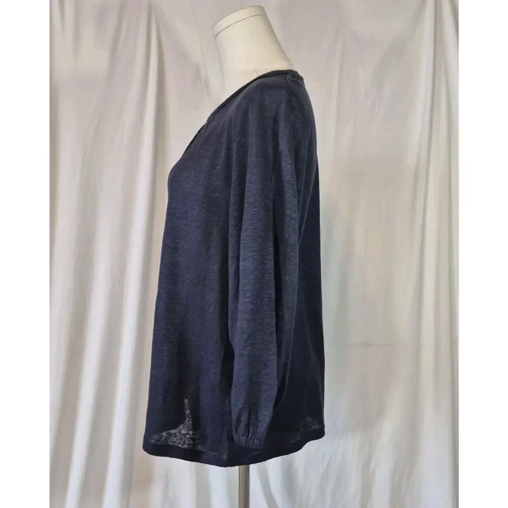 Boden Womens *IN NAVY BLUE* 100% Linen Gathered Neck Jersey Top Small